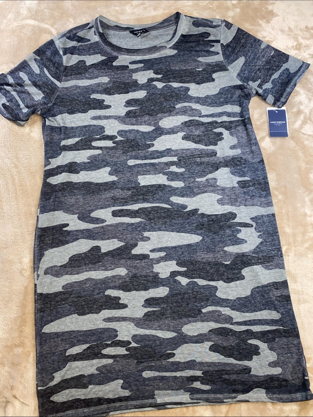 Lucky Brand Gray & Black Camo Midi Dress